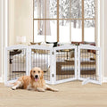 LZRS 4-Panel Freestanding Wooden Dog Gate—Extra Wide 30” Tall Foldable Pet Barrier with Support Feet, Solid Hardwood & Steel Wire Chew-Resistant Safety Gate for Doorways, Hallways, and Stairs, White