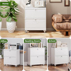METAN Upgrade 2 Drawers Lateral File Cabinet on Wheels,Steel Office Filing Storage Cabinet with 2 Locks,White,Assembly Required