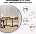 LZRS 3-Panel Freestanding Adjustable Wooden Dog Gate—30" Tall Foldable Pet Barrier with Support Feet, Chew-Resistant Solid Hardwood & Steel Wire Safety Fence for Doorways, Hallways, and Stairs, Cherry