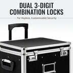 Vaultz Portable File Storage Box with Handle - 14.5" x 17.5" x 15.5" Letter/Legal Size Mobile Lock Box - Double Combination Locking Cabinet - Black