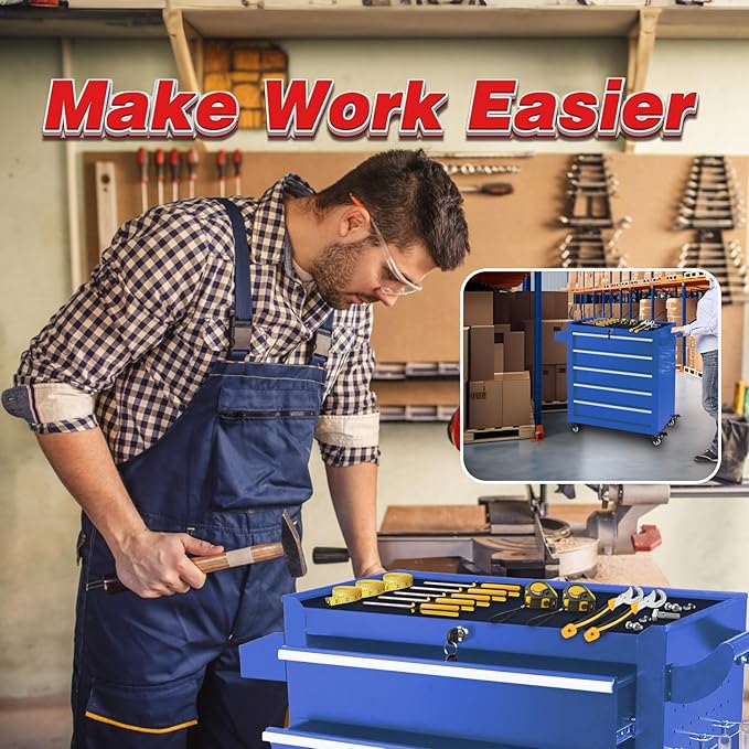 5-Drawer Tool Chest with Wheels & Drawers, Toolbox Organizer Storage for Garage, Suitable for Moving/Gift/Daily Use(Blue)