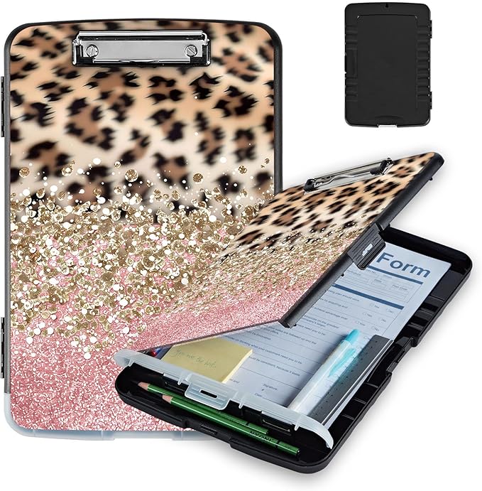 Pattern Design Clipboard with Storage - Heavy Duty Legal Size Clipboard, Ideal for Teachers, Nurses, Office Workers, Contractors, and Kids - 9.5 x 14.2 Inch (Leopard Print)
