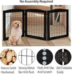 LZRS 3-Panel Freestanding Foldable Wooden Dog Gate –Solid Wood & Steel Wire Chew-Resistant Indoor Safety Pet Fence for Doorways & Stairs, Ideal for Small to Medium Dogs & Puppies, Black