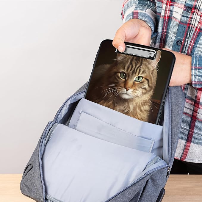 Clipboard with Storage,Storage Clipboard with Pen Holder,Heavy Duty Plastic Storage Clipboard with Low Profile Clip, Clipboard Folder, Teacher Must Haves, Office Supplies,Brown Cat and Books