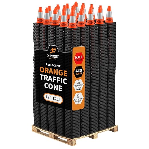 Xpose Safety 12 Inch Orange Traffic Cones - 4" Collar - Bulk Half Pallet 440 Pack - Multipurpose PVC Plastic Safety Cone for Parking, Soccer, Caution, Kids, and Construction - DOT Approved