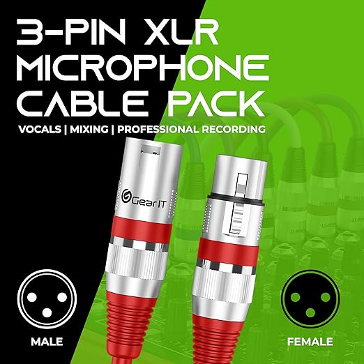 GEARit XLR Male to Female Microphone Cable (100 Feet, 1 Pack) 3-Pin Balanced Shielded Mixer, Recording Studio, Podcast - Red