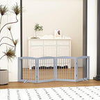 Freestanding Pet Gate - Foldable Wooden Dog Gate for House, Indoor, 80 Inch Wide, 4 Panels 24", Grey