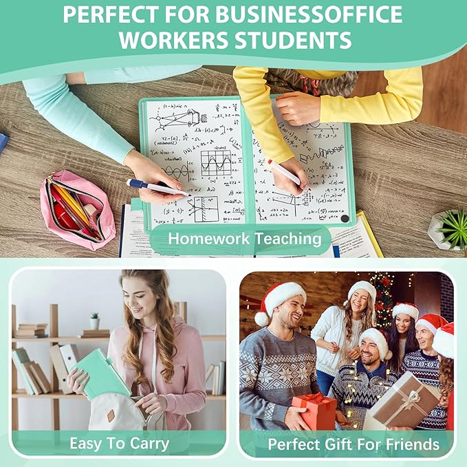 Feifeiya 6 Sides Whiteboard Notebook Portable Whiteboard Dry Erase Notebook Portable Dry Erase Board Double Sided Folding Whiteboards White Board for Office Study Meeting(Mint Green,A5: 6"×9”)
