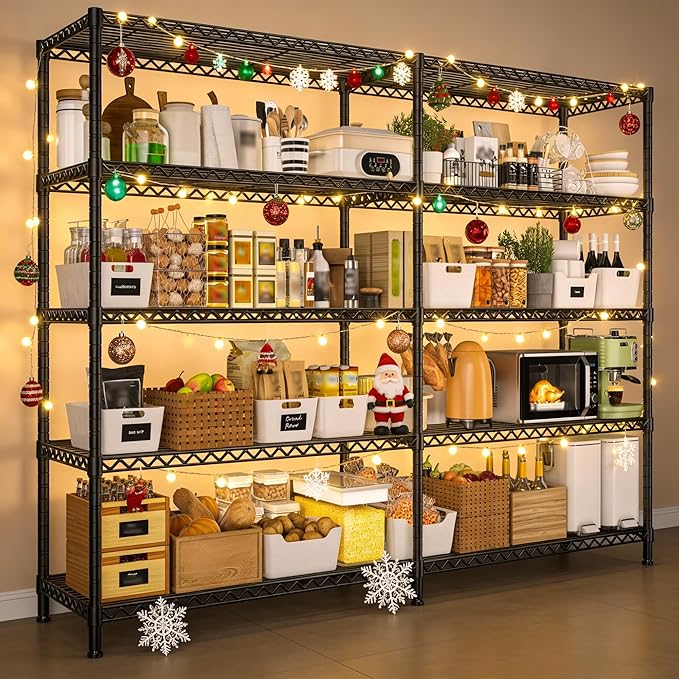 REIBII 73''W Shelf, Storage Shelves Load 1650 LBS Metal Shelving 5-Tier Wire Shelving Unit, Adjustable Heavy Duty Metal Shelves Wire Shelf for Pantry Kitchen Industrial Garage, 17.7"D x 73"W x 71"H
