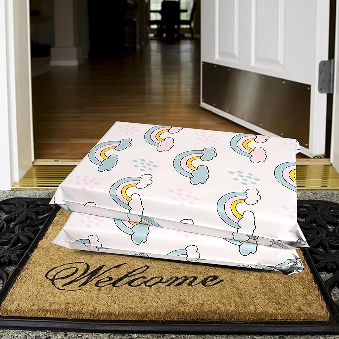 Poly Mailers 10x13 Inch 100 Pcs - Rainbow Printed Shipping Bags, 2.4mil Thickness, Waterproof and Tear Resistant Mailing Envelopes, Self-Sealing Packaging Bags for Small Business