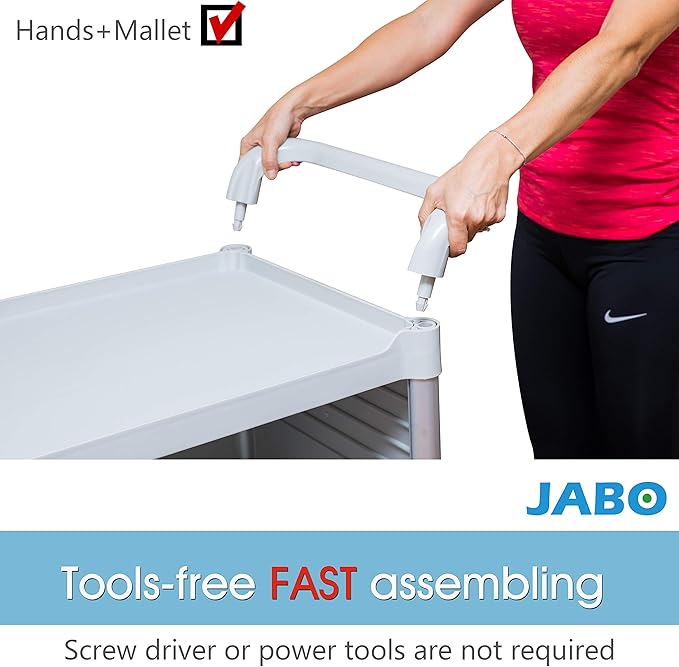 JaboEquip, 3 Shelf Small Medical Cart with Drawer, Hospital Cart Utility Cart 606 lbs Load, JBGS-3K1-1, Off-White (Light Grey) Color