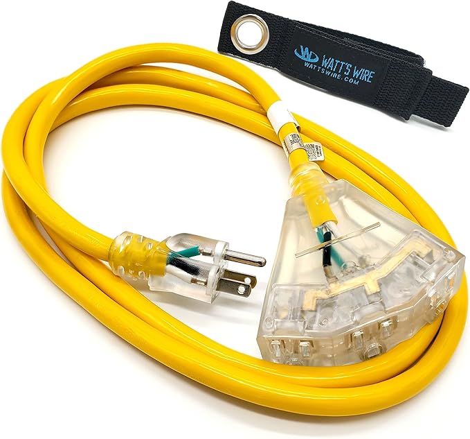 6 ft Short Outdoor Extension Cord Waterproof - 12 Gauge Heavy Duty Extension Cord Splitter Outdoor 6 ft - Lighted Outdoor Extension Cords with Multiple Outlets - Watts Wire - 6' Grounded