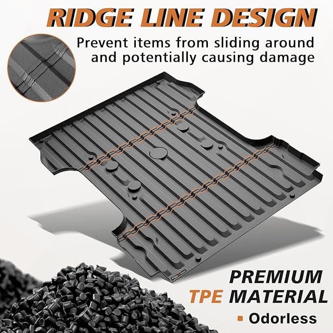 TripleAliners Truck Bed Mat Compatible with 2017-2024 2025 2026 Ford Super Duty F250/F350/F450 Accessories 6.8FT Vehicle Bed Perfectly Flush All Weather Protection TPE Heavy Duty Pickup Cargo Mat