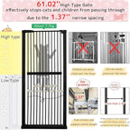 Lumizone Extra Tall Cat Gate 61.02" High Pressure Mounted Extra Wide 50.79"-55.11" (17Sizes) 1.37" Gap No Drilling Auto-Close Tall Pet Gate for Dogs (Black, 50.79"-55.11" W)