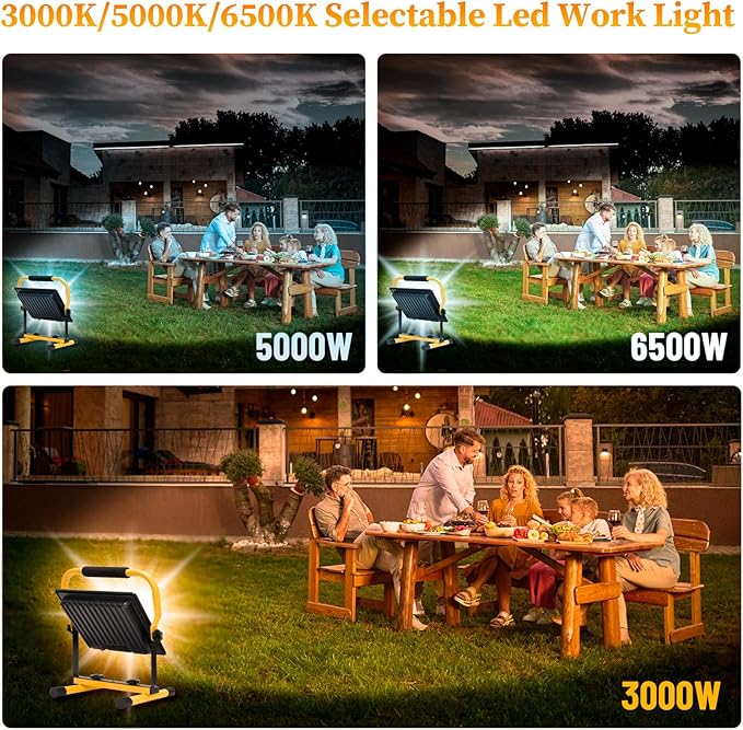 100W Led Work Light, 3000K/5000K/6500K Selectable Work Light, 10000LM Portable Work Lights with 16.4FT Cord, IP66 Waterproof for Outdoor Indoor Job Site Workshop Flood Lights, Gifts for Him