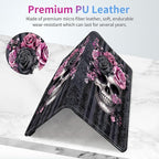 Car Registration and Insurance Holder,Leather Insurance License and Registration Card Holder for Car Glove Box, Auto Truck Document Holder Organizer for Men Women-Pink Black Rose Skull