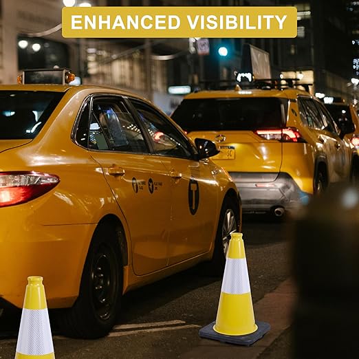 OrangeStar 4-Pack 18" Traffic Cones with Reflective Collar & Weighted Base, Yellow Safety Cones for Driving Practice, Parking Lots, Construction - Flexible PVC for Indoor Outdoor Use