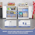 Metal Storage Cabinet，Garage Storage Cabinet with 2 Lockable Doors and 2 Adjustable Shelves, 36'' Steel Tool Cabinet for Garage, Office, Home, School(White)
