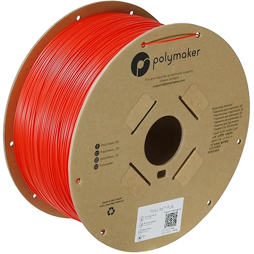 Polymaker PLA Filament, Red 3D Printing PLA Filament 1.75mm 3kg - PolyLite 3D Printer PLA Filament, Dimensional Accuracy +/- 0.03mm, Compatible with Most 3D Printer, Red