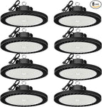 8 Pack 150W UFO LED High Bay Lights, 5000K Daylight, Super Bright 22500 LM, AC100-277V, High Bay Led Shop Lights with US Plug 5ft Cable for Garage Plug & Play Lighting for Warehouse