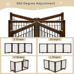 Wire Dog Gate Solid Wood Frame, Anti-Chewing, 4-Panel, 24" Height, 80" Width, Indoor Freestanding Pet Gate Foldable Wooden Dog Fences for Stairs, House, Doorway, Walnut Color