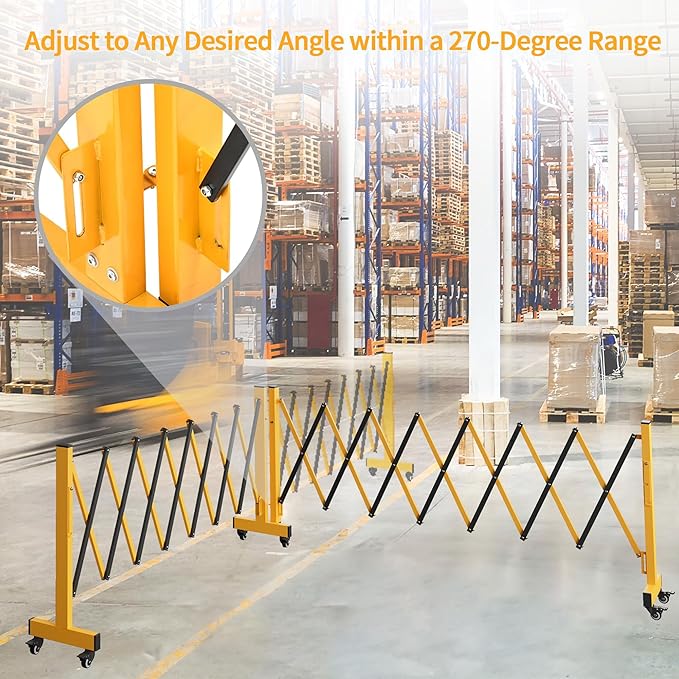 16FT Industrial Expandable Barricade Folding Security Gate with Wheels,Retractable Driveway Gate with Aluminum Fence and 270 Degrees Direction Adjustment(Yellow, 16FT)