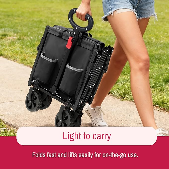 SYNCFUN Collapsible Wagon Cart with Wheels 300lbs Black, Portable Sports Utility Rolling Wagon for Beach, Garden, Camping & Grocery, Fishing