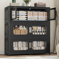 600QT Large Stackable Storage Bins with Lid, 150Gal Plastic Collapsible Closet Organizers Drawers Box with Wheels, Folding Cabinet Containers with Doors for Home Kitchen Office, 3Pack Black