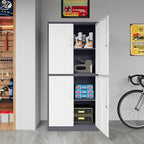 STANI Metal Storage Cabinet, Locking Steel Cabinet with 4 Doors and 2 Adjustable Shelves, 71" Tall Steel Cabinet for Home Office, Garage, School (Grey+White)