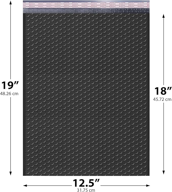 Black 12.5x19.5 Inch Large Poly Bubble Mailers #6 | Padded Envelopes with Self Seal | Air Lined Cushioned Bubble Mailer | Usable Size 12.5x15 | 50 Pack Bulk | Lightweight shipping Bags