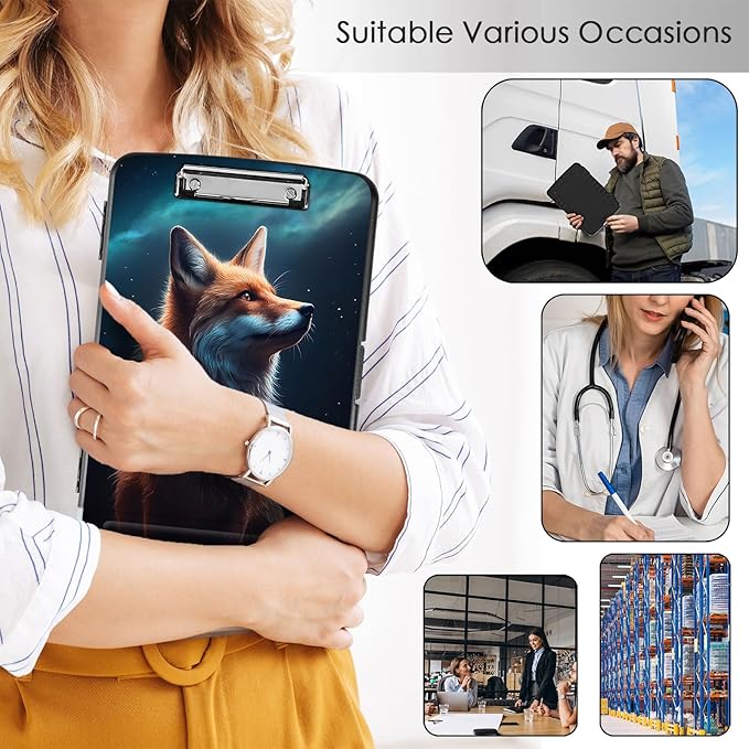 Clipboard with Storage,Office Supplies Nursing Clipboards Folder with Pen Holder Plastic Storage ClipBoard Foldable for Teacher Nurse,Galaxy Fox