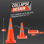 RoadHero 28 Inch 1 Pack Collapsible Traffic Safety Cones, Multi Purpose Pop-up Cones with Reflective Collar for Road Safety, Orange Cones for Driving Training, Parking Lots