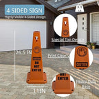 BESEA 8 Pack Red Safety Cones Caution DO NOT Enter Sign 4-Sided Heavy Duty Traffic Cones with Weighted Base for Restricted Areas, Construction Zones, Private Property