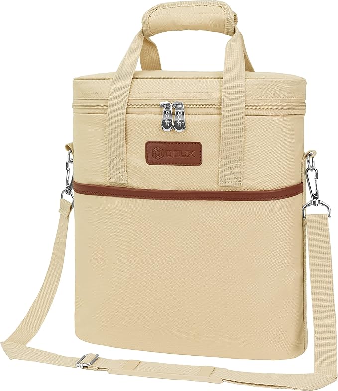 Opux 3 Bottle Insulated Leakproof Wine Cooler Bag, Tote for Picnic Beach, Portable Carrying Case, Cream