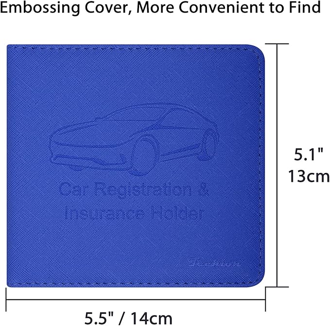 Car Insurance and Registration Holder, 5.5 x 5 Inch PU Leather Vehicle Glove Box Organizer Wallet Case for Insurance Card, Driver License, Paperwork - Blue