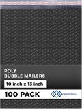 Black 10x13 Inch Poly Bubble Mailers |Self Seal Padded Envelopes for Thick books | Air Cushioned Bubble Mailer | Usable Size 9.5x13 Inch | Waterproof Lightweight Mailing Shipping Bags | 100 Pack Bulk