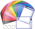 SUNEE 50 Packs Oversized Reusable Dry Erase Pocket Sleeves with 3 Rings, 10 Assorted Colors 10x14 Ticket Holders, Clear Plastic Sheet Protectors, Teacher School Classroom Supplies