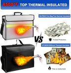 6500°F Large Fireproof Document Organizer with Lock,Upgraded 10 Layers Heat Insulated＆Waterproof Zipper,Removable Folder Layers/Wallet,Portable Home Travel for Documents(16.5x12.4x5.5 inches)