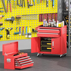 Greenvelly 8-Drawer Rolling Tool Chest, Metal Tool Chest with Wheels, Tool Cabinet with Detachable Top Tool Box, Metal Tool Cart with Liner & Hooks for Garage, Workshop, Warehouse (Red)