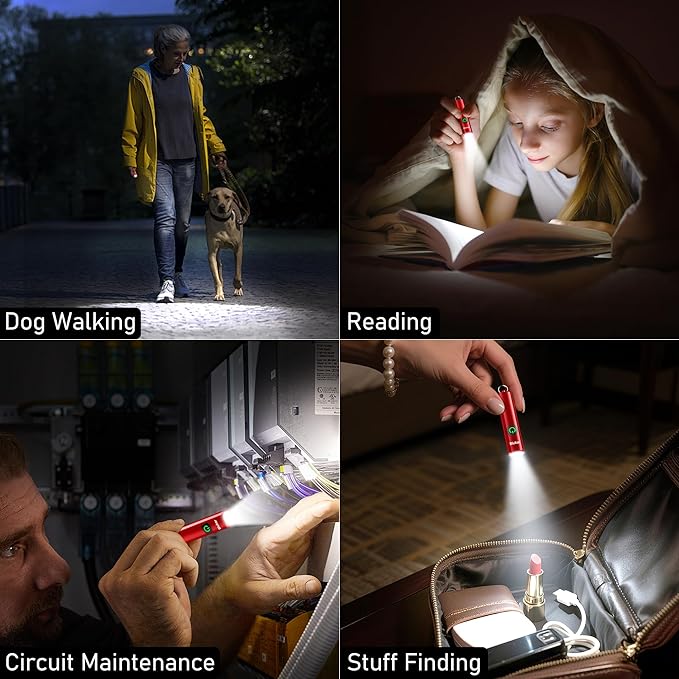 Blukar Rechargeable EDC Flashlight, Mini Keychain Flash Light with 3 Lighting Modes, Memory Function, Waterproof, Compact and Portable Pocket Light for Everyday Carry, Emergency,Camping-Red