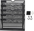 Walfront Hanging Wall File Holder 6 Tier Metal Hanging Wall Mount File Organizer for Home and Office Vertical Folder Rack with 5 Pockets Bottom Slot Grooves Tray Label Slot Easy Setup