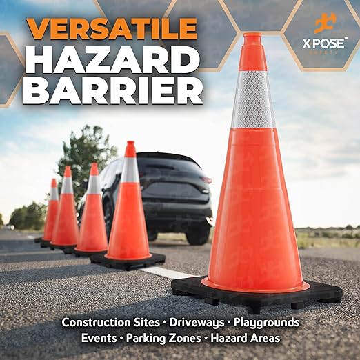 Xpose Safety 28 Inch Orange Traffic Cones 6" Collar - Bulk Half Pallet 150 Pack - Multipurpose PVC Plastic Safety Cone for Parking, Soccer, Caution, Kids, and Construction - DOT Approved
