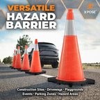 Xpose Safety 28 Inch Orange Traffic Cones with 6" Collar - 12 Pack Multipurpose PVC Plastic Safety Cone for Parking, Soccer, Caution, Kids and Construction - DOT Approved