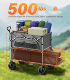 Collapsible Wagon Double Decker Wagons Carts Foldable for All Terrain, Grey