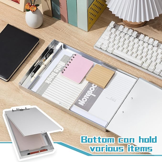 Seajan Aluminum Clipboard with Storage Metal Clip Board Folder Letter Size Form Holder Portfolio Clipboard Binder Clip Posse Box for Nurse Police Office Stationery Items 14 x 9.2 x 2 Inches (8 Pcs)