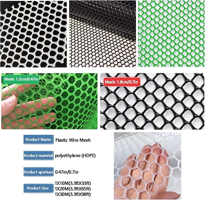 Plastic Wire Mesh Fence, Fencing Chicken Wire Fence with 1.8cm/0.7in Mesh Holes, for Pet Fencing Garden Balcony Grass Protection Farm Crafts(Size:Mesh 0.7in-3.3ft Wx65ft L,Color:Black)