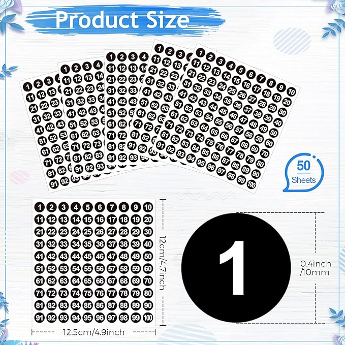 Outus 5000 Pcs 0.4 Inch 1 to 100 Number Stickers Small Number Dot Labels Consecutive Inventory Locker Storage Organizing Removable Stickers for Indoor Outdoor Office Black White