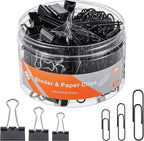 NEEWAY 300pcs Paper and Binder Clips Assorted Sizes, Black