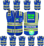 BeautyWill Custom Logo 10 Pockets Safety Vest Class2 ANSI Certified High Visibility Reflective Vest