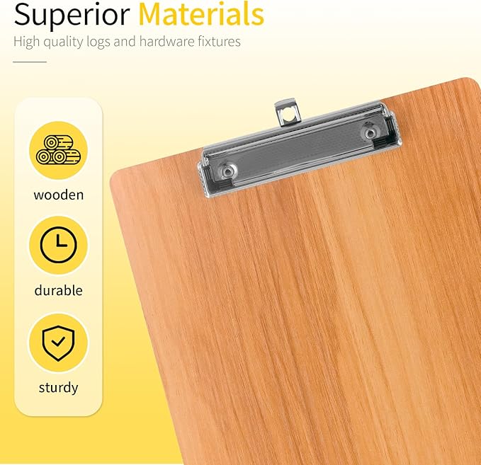 Wood-Grain Lap Board Clipboard, for Letter & A4 Size Solid Wood Texture Writing & Sketching Board with Heavy-Duty Clip (Cherry, 5)